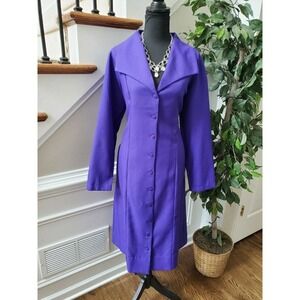 Vintage Purple 100% Polyester Long Sleeve Buttons Knee Length Dress